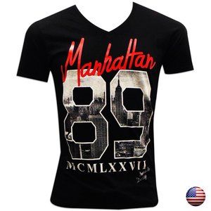 NOMADE MANHATTAN 89 MEN'S BLACK GRAPHIC T-SHIRT